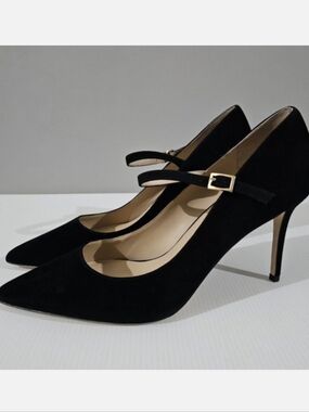 L'Agence Jolie Heel Womens 10.5 Black Suede Mary Jane Stiletto Pump Pointed Toe